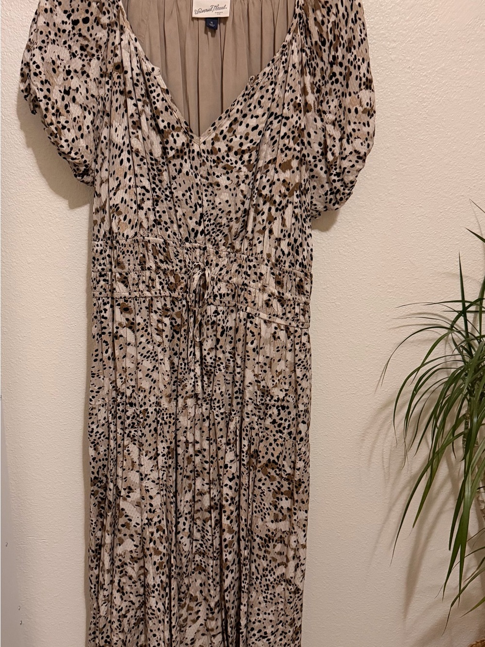 Universal Thread Neutral Speckled Animal-Print Maxi Dress
